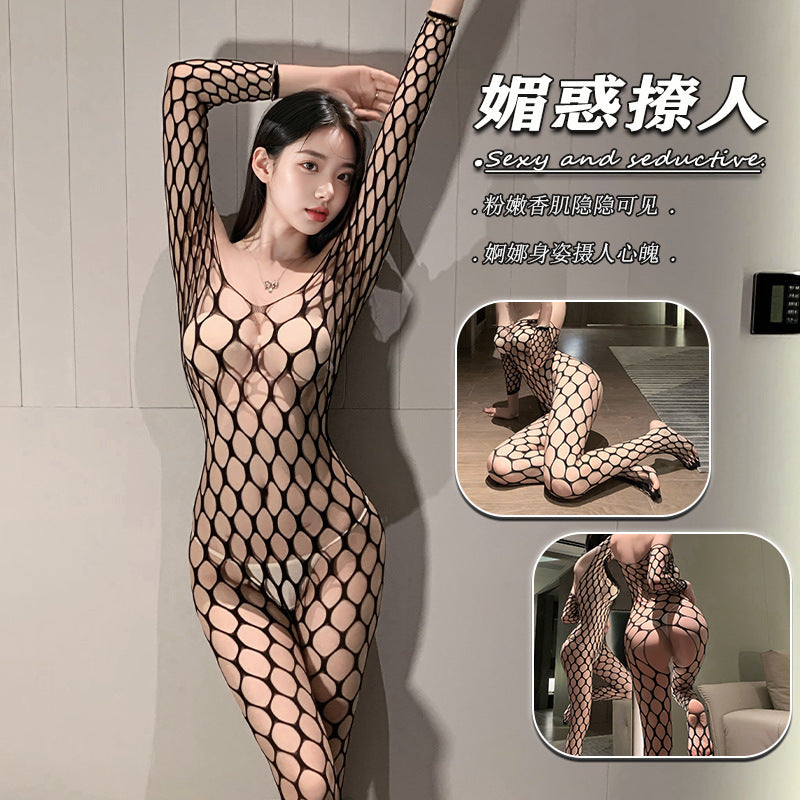 夜酥情趣内衣连体网衣纯欲性感诱惑开档网袜制服连体黑丝套装8888
