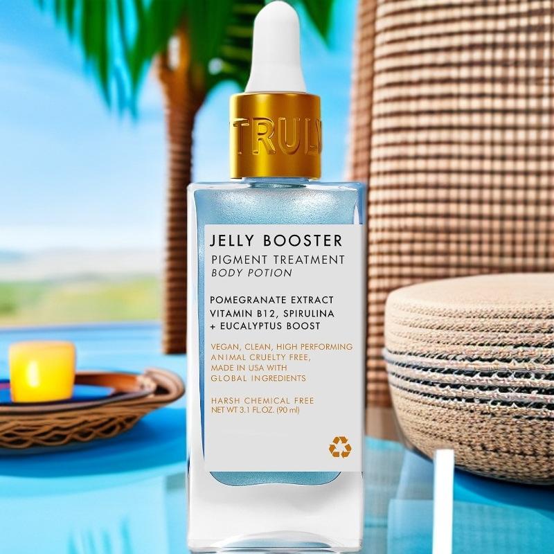 BARE MUSE Jelly Booster Pigment Treatment Body Potion with Pomegranate Extract Vitamin B12 Spirulina & Eucalyptus for Brightening Skin Tone Moisturizing Serum Vegan Clean High Performing