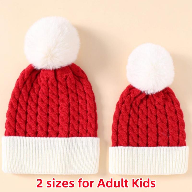 Christmas Knit Beanie Hat Winter Warm Crochet Santa Hat Cute Pompom Cap Holiday Party Accessory Cozy Aesthetic Xmas Gift for Men Women Kids Teens Outdoor Snow Beanie Trend Winter Outfit Essentials