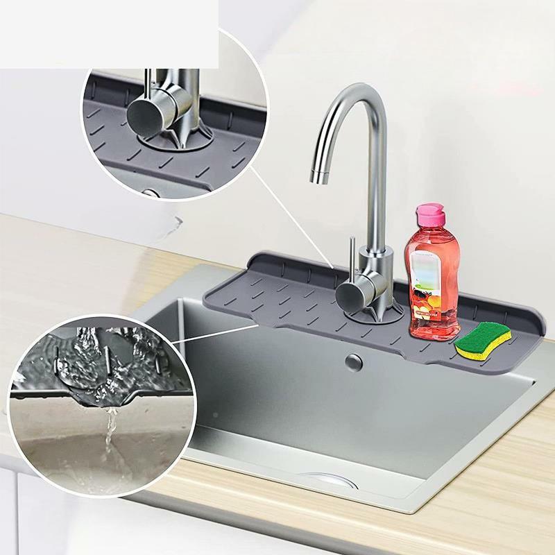 New Silicone Kitchen Faucet Splash-proof Handle Drip Collection Tray Drain Pad Sponge Drying Pad