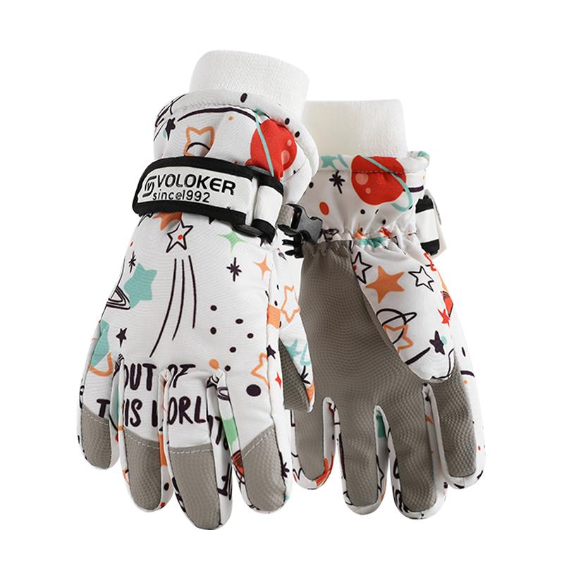 Cute Children's Ski Gloves Waterproof Touchscreen Compatible Winter Outdoor Windproof Warm with Fun Space Prints for Skiing & Snowboarding