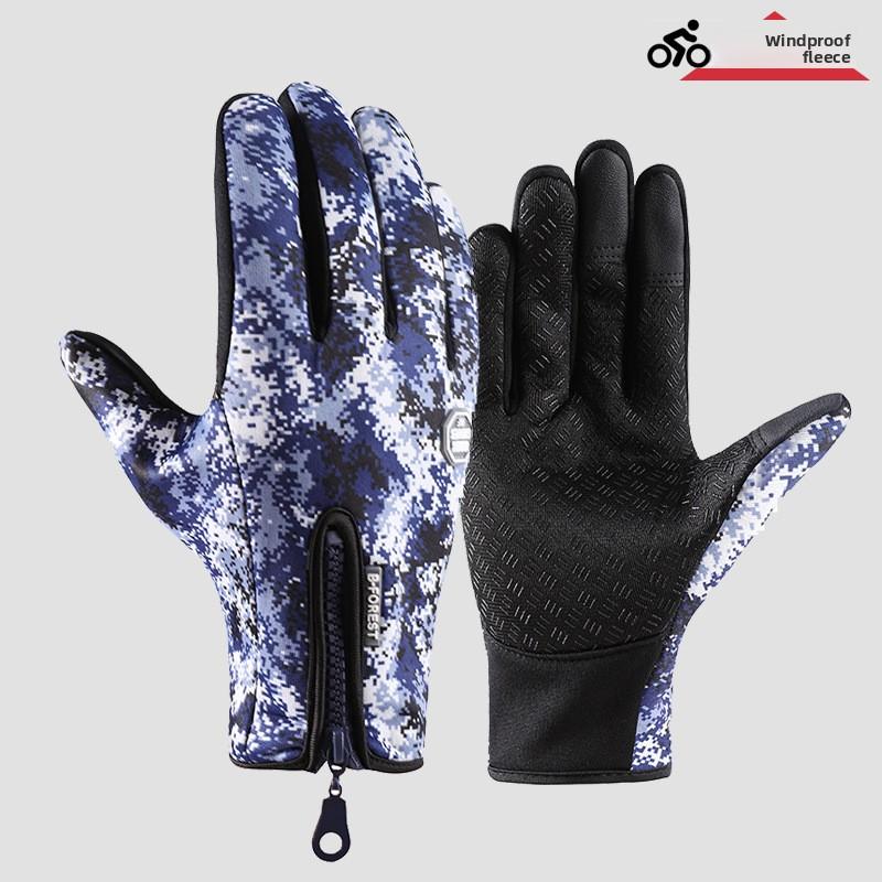 Outdoor Cycling Gloves, Sports Skiing Mountaineering Gloves, Autumn and Winter Touch Screen Non-slip, Waterproof, Windproof, Fleece, Warm
