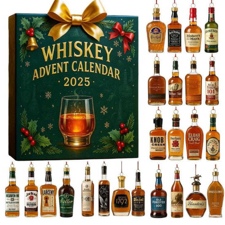 2025 Mini Whiskey 3D Christmas Calendar Blind Box – Power-Free Design, 24 Daily Random Whiskey Bottle Models (Non-Physical & Not for Drinking), Christmas Party Gift, Festive Home & Kitchen Decoration, Perfect Xmas Gift