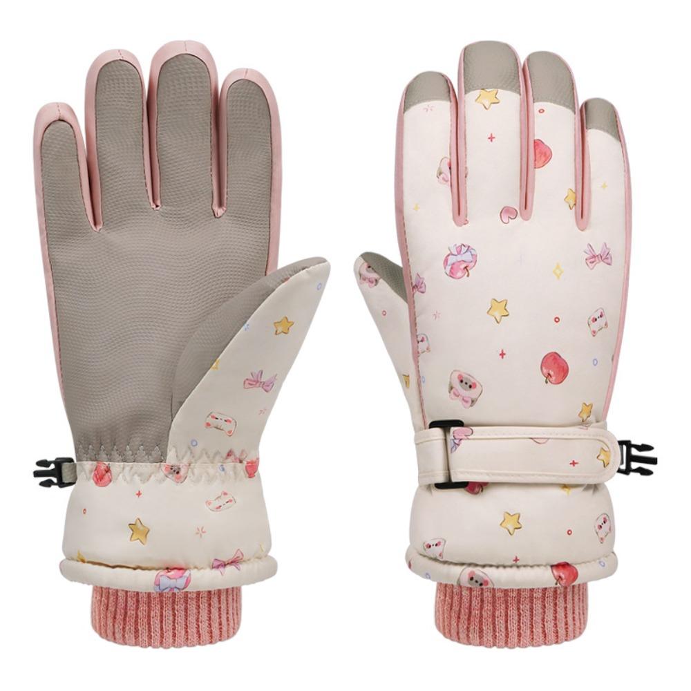 Outdoor Sports Cycling Gloves Winter Cute Warm Waterproof Anti-slip Fleece-lined Thickened Ski Gloves with Adorable Motifs Perfect Gift for Cycling Skiing