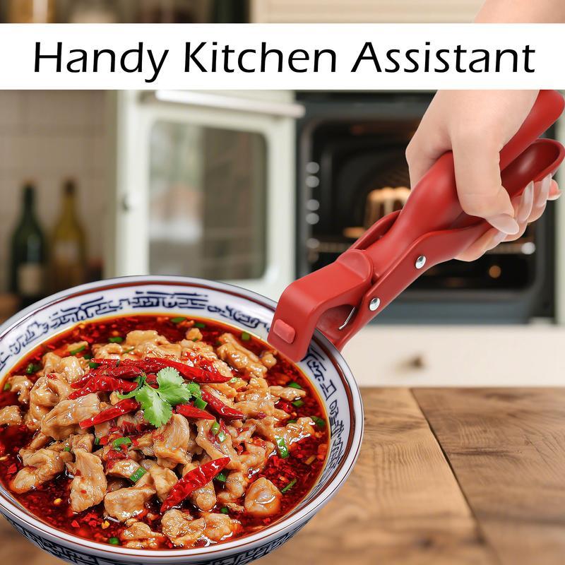 Hot Plate Gripper 2 Pack – Multi-Purpose Anti-Scald Clip Tool for Bowls, Plates & Pans, Kitchen Holder in Red & Green Silicone Utensils Clamp Cookware Hotpot Tong