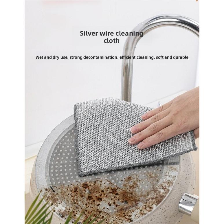 10 Pcs Silver Wire Rag Double-sided Mesh Dishcloth Non-stick Oil Easy To Clean Steel Wire Rag Household Brush Pot Strong Wear-resistant Cloth
