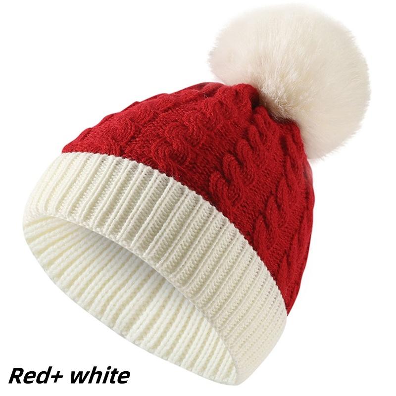 Christmas Knit Beanie Hat Winter Warm Crochet Santa Hat Cute Pompom Cap Holiday Party Accessory Cozy Aesthetic Xmas Gift for Men Women Kids Teens Outdoor Snow Beanie Trend Winter Outfit Essentials