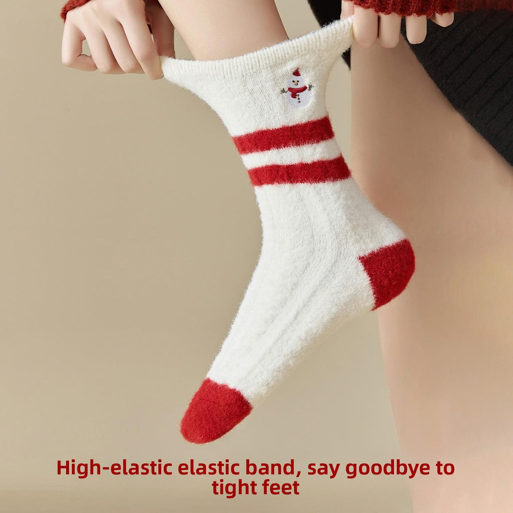 5-Pieces socks autumn and winter thickened plush warm cotton socks 2026 Horse New Year red socks cute sleep socks