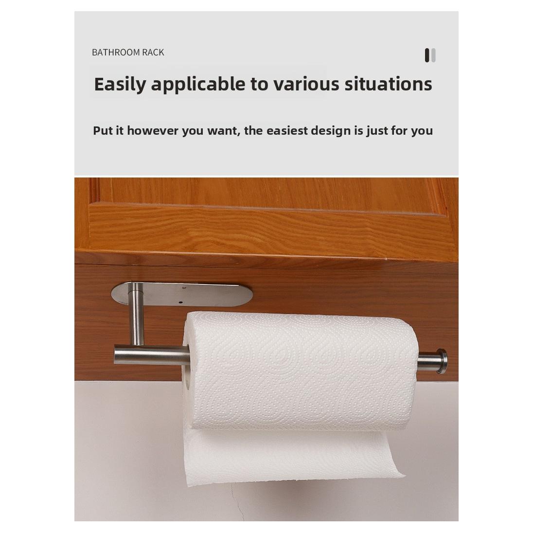 Paper Towel Holder Stainless Steel Toilet Paper Holder Roll Paper Holder No Punching Toilet Wall Hanging Toilet Bathroom Tissue Rod