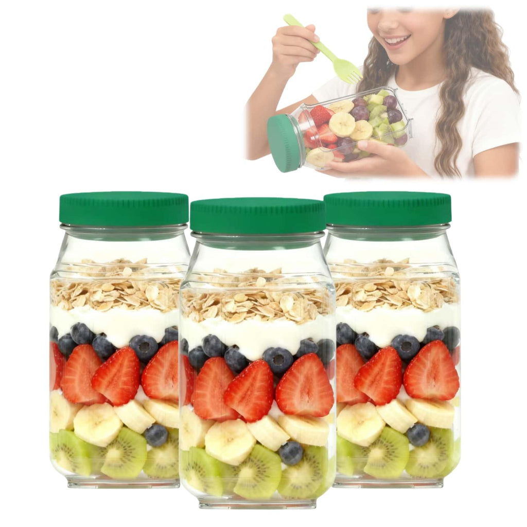 Salad Jars Mason Jars with Side Openings Leak-proof Lids for Microwave Dishwasher Safe Sealed Salad Containers Kitchen Utensils Green Tin Canister