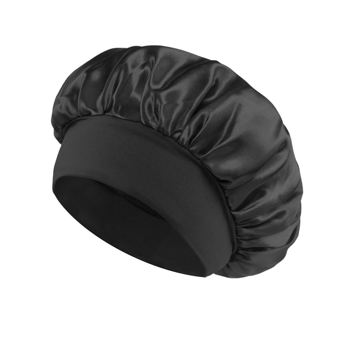 Classic Solid Color Shower Cap Adult Fashion Satin Wide-brimmed Nightcap Women Chemotherapy Hair Care