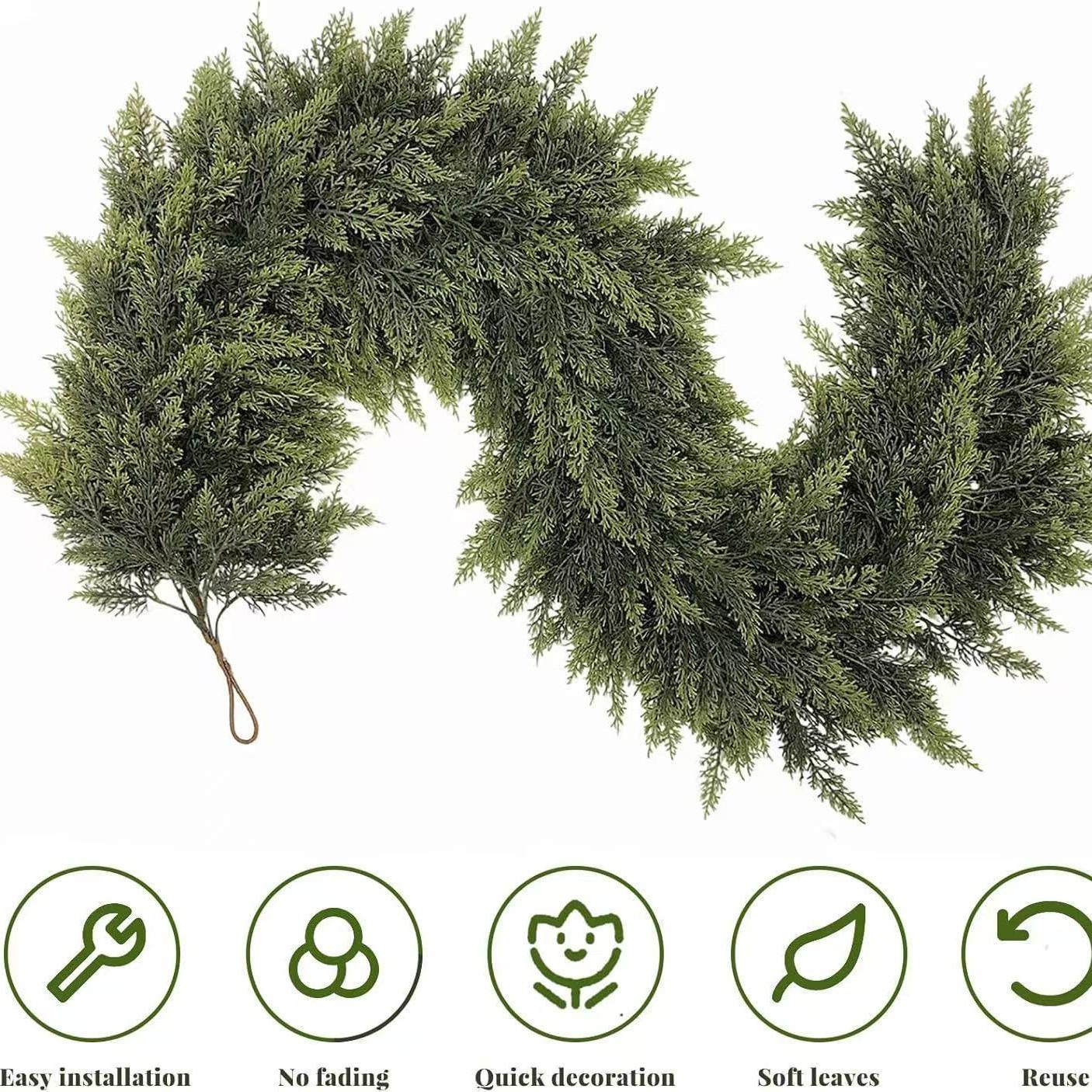 2025 Popular Christmas Pine Cypress Leaf Rattan Christmas Pine Needle Wreath Soft Rubber Feel Norfolk Pine Cypress Rattan