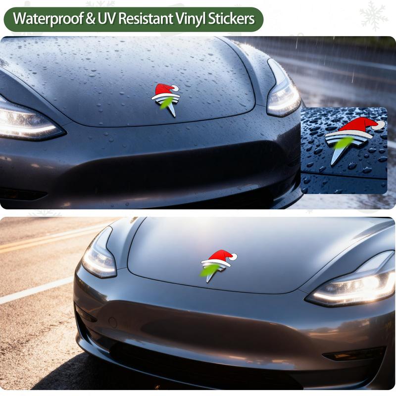 2/4PCS Waterproof Santa Hat Christmas Stickers – Car Vinyl Decals for Tesla, Toyota, Honda, Ford, BMW, and Multi-Surface Use on Water Bottles, Walls, Laptops, Windows, Holiday Gift & Decoration