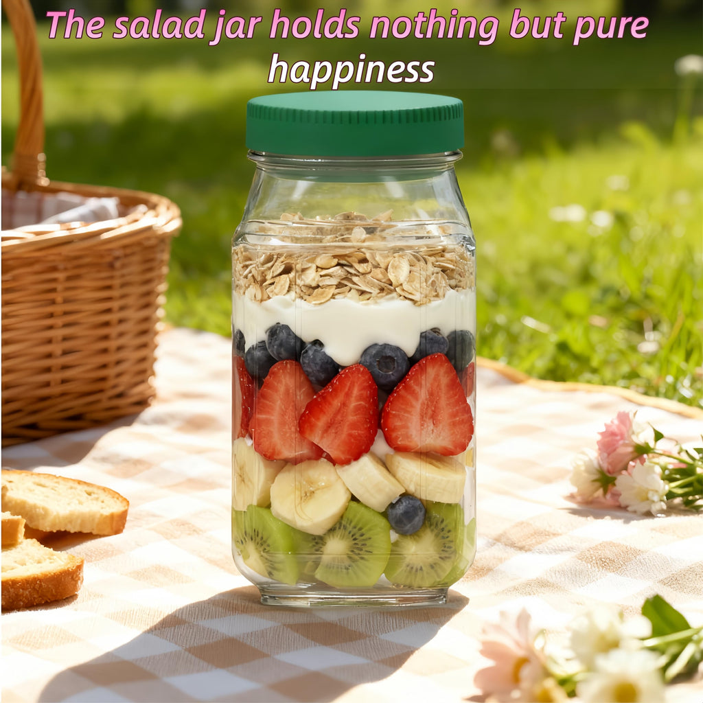 Salad Jars Mason Jars with Side Openings Leak-proof Lids for Microwave Dishwasher Safe Sealed Salad Containers Kitchen Utensils Green Tin Canister