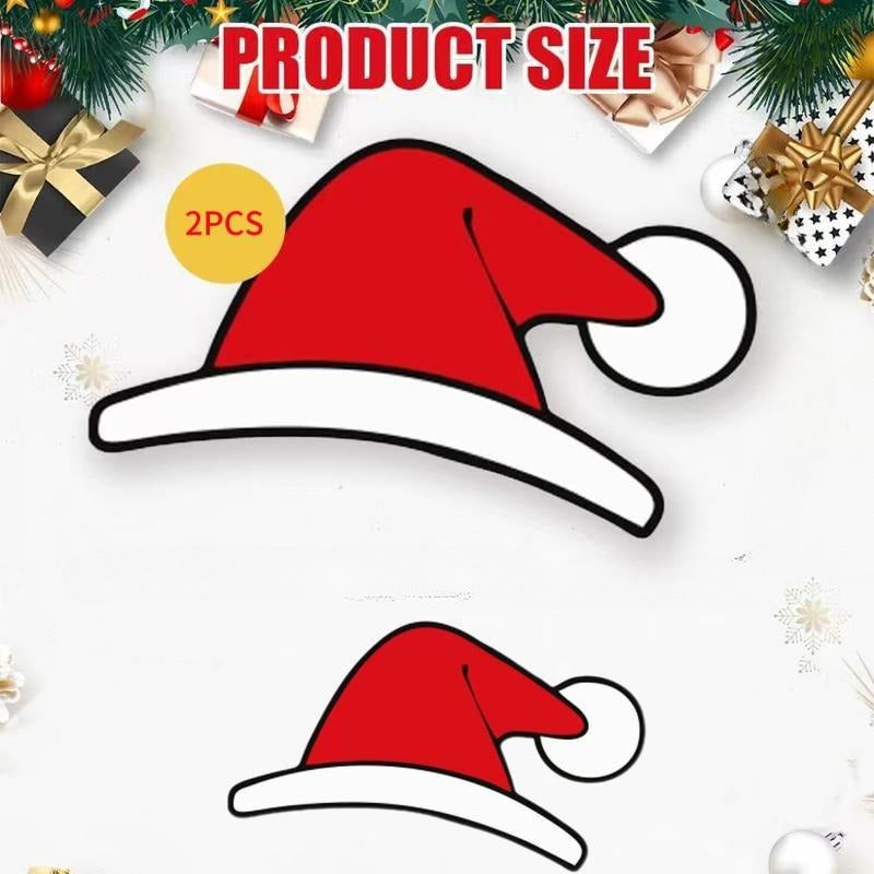 2/4PCS Waterproof Santa Hat Christmas Stickers – Car Vinyl Decals for Tesla, Toyota, Honda, Ford, BMW, and Multi-Surface Use on Water Bottles, Walls, Laptops, Windows, Holiday Gift & Decoration