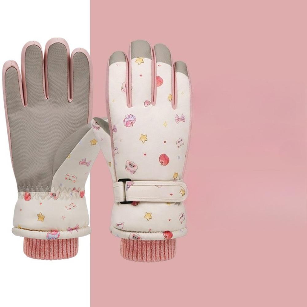 Outdoor Sports Cycling Gloves Winter Cute Warm Waterproof Anti-slip Fleece-lined Thickened Ski Gloves with Adorable Motifs Perfect Gift for Cycling Skiing