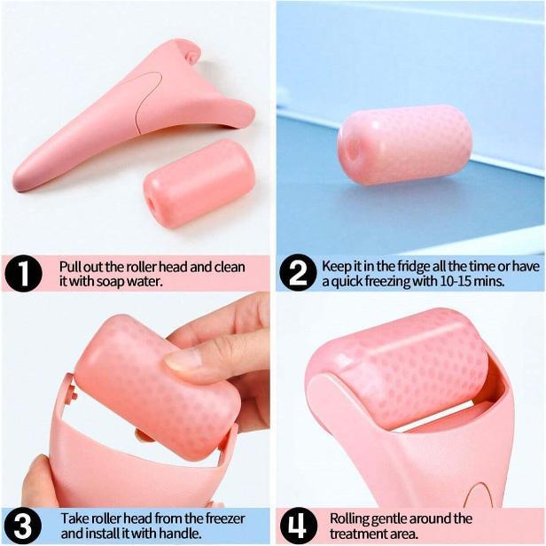Pink Ice Roller and Jade Gua Sha Board — Facial Massage and Skincare Tools