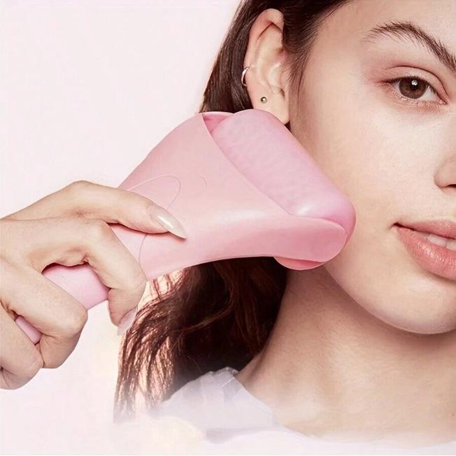 Pink Ice Roller and Jade Gua Sha Board — Facial Massage and Skincare Tools