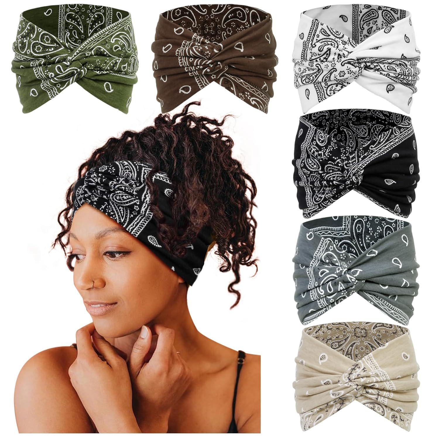 6-Piece set Bohemian wide headband, sweat-absorbing yoga headscarf