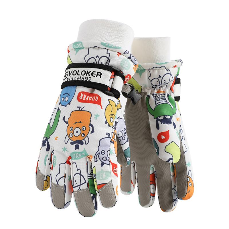 Cute Children's Ski Gloves Waterproof Touchscreen Compatible Winter Outdoor Windproof Warm with Fun Space Prints for Skiing & Snowboarding