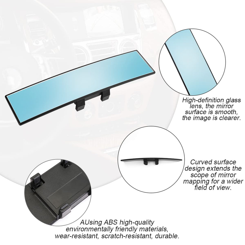 Auto Supplies Curved Mirror Large Field of View Car Rearview Mirror High Definition Anti-glare Optical Glass Blue Mirror