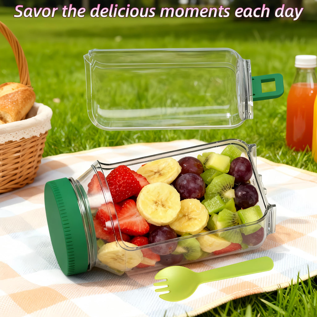 Salad Jars Mason Jars with Side Openings Leak-proof Lids for Microwave Dishwasher Safe Sealed Salad Containers Kitchen Utensils Green Tin Canister