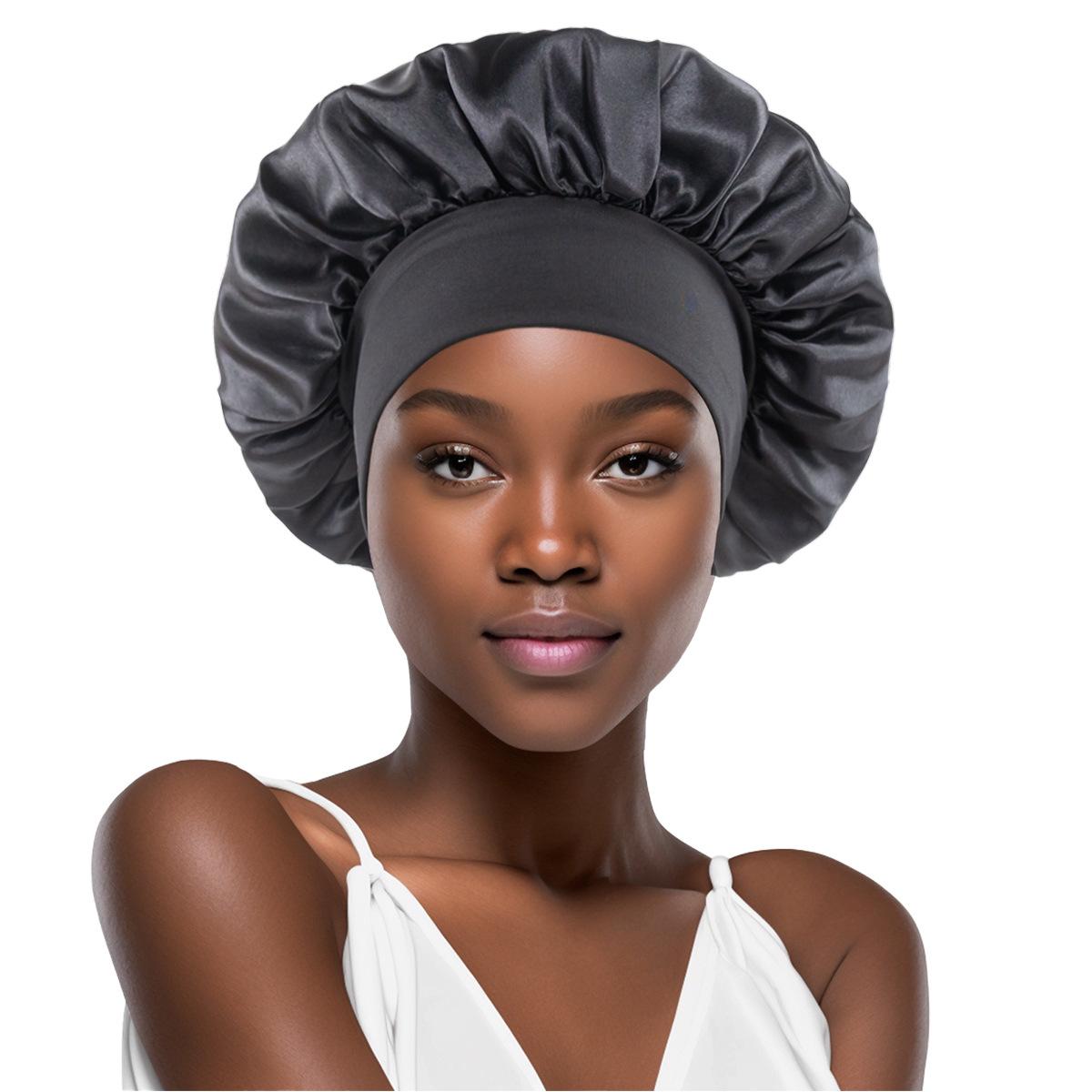 Classic Solid Color Shower Cap Adult Fashion Satin Wide-brimmed Nightcap Women Chemotherapy Hair Care