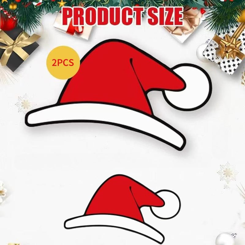 2/4PCS Waterproof Santa Hat Christmas Stickers – Car Vinyl Decals for Tesla, Toyota, Honda, Ford, BMW, and Multi-Surface Use on Water Bottles, Walls, Laptops, Windows, Holiday Gift & Decoration
