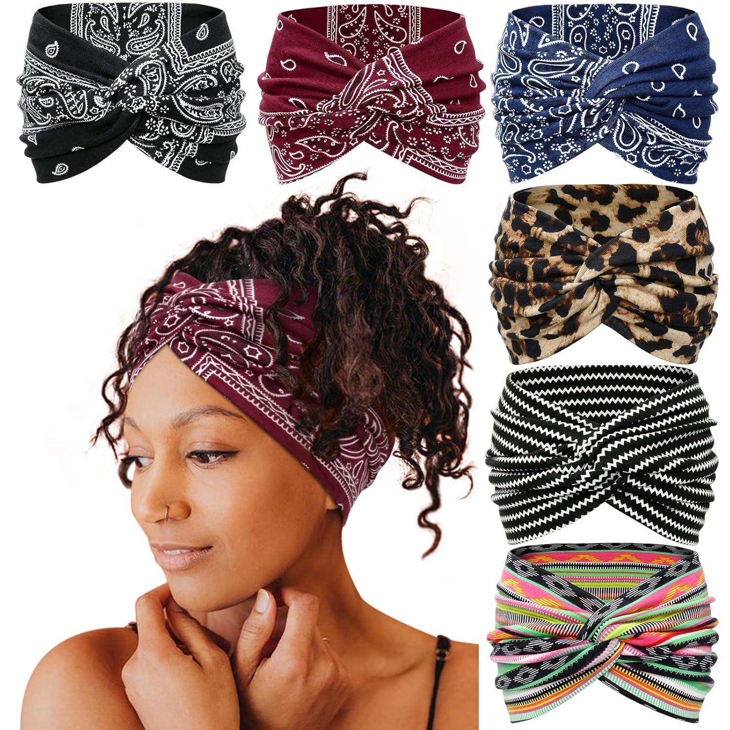 6-Piece set Bohemian wide headband, sweat-absorbing yoga headscarf