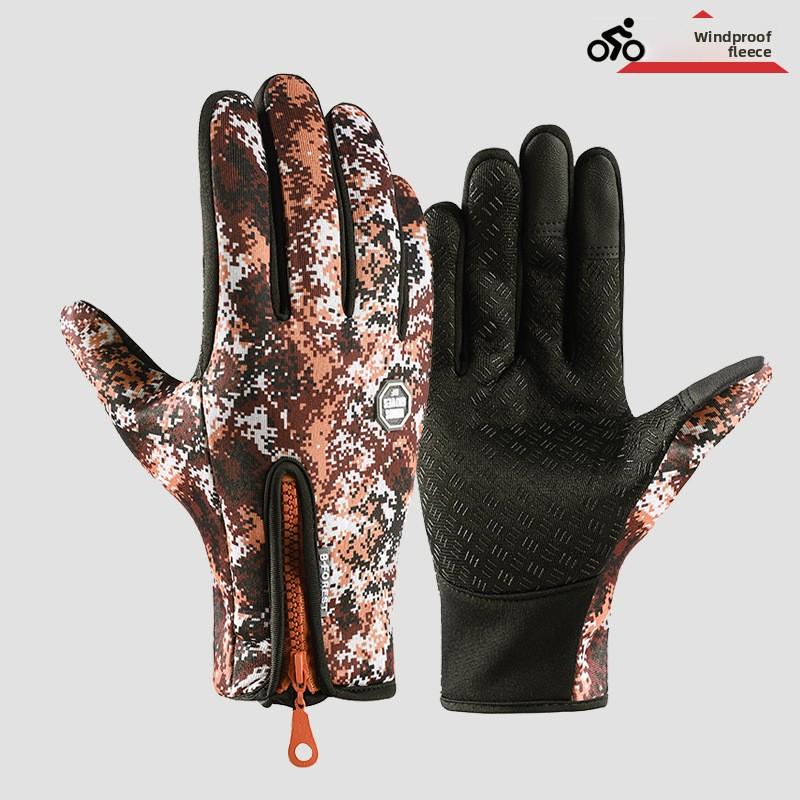 Outdoor Cycling Gloves, Sports Skiing Mountaineering Gloves, Autumn and Winter Touch Screen Non-slip, Waterproof, Windproof, Fleece, Warm