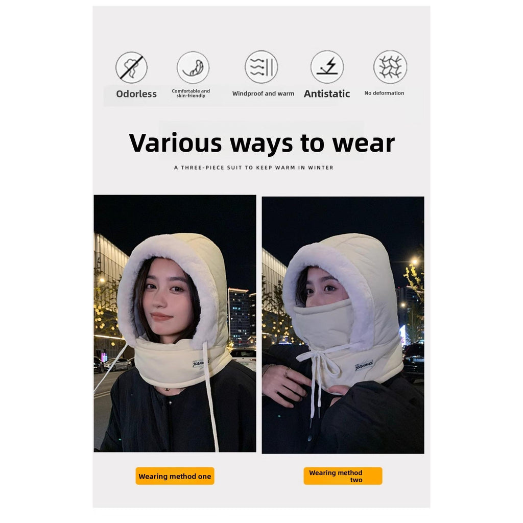 Cold-proof Hats, Men's and Women's Pullover, Ear Protection, Skiing, Outdoor Velvet, Warm Mask, Scarf, Cycling Integrated