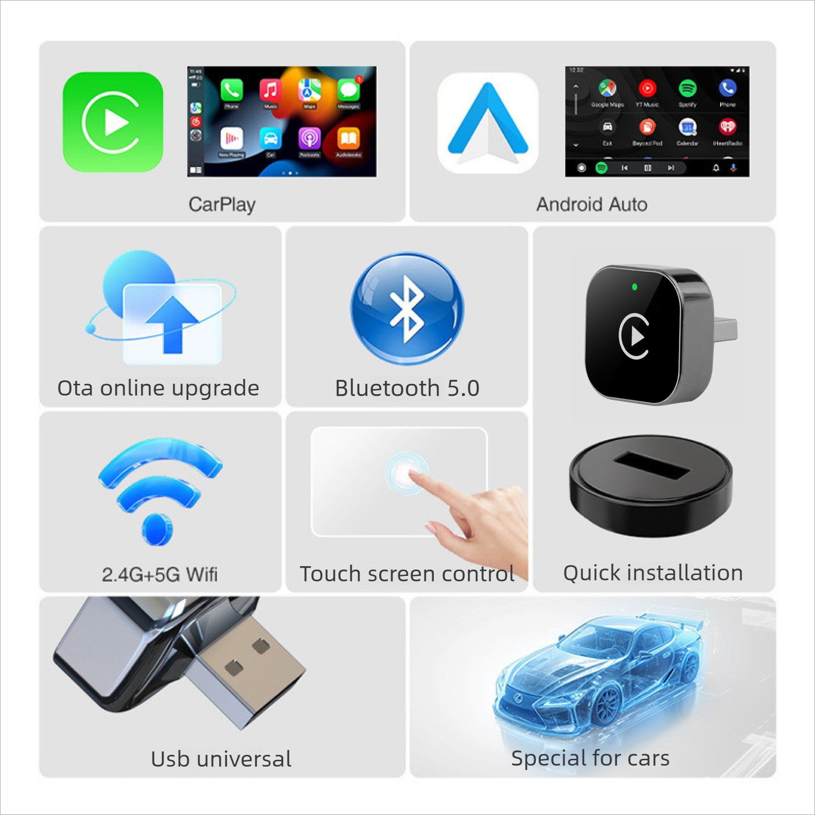 2026 2-in-1  Wireless CarPlay Adapter for iPhone & Android – Fast Connection, Low Latency, Hands-Free Calling, Plug & Play Wireless CarPlay Dongle