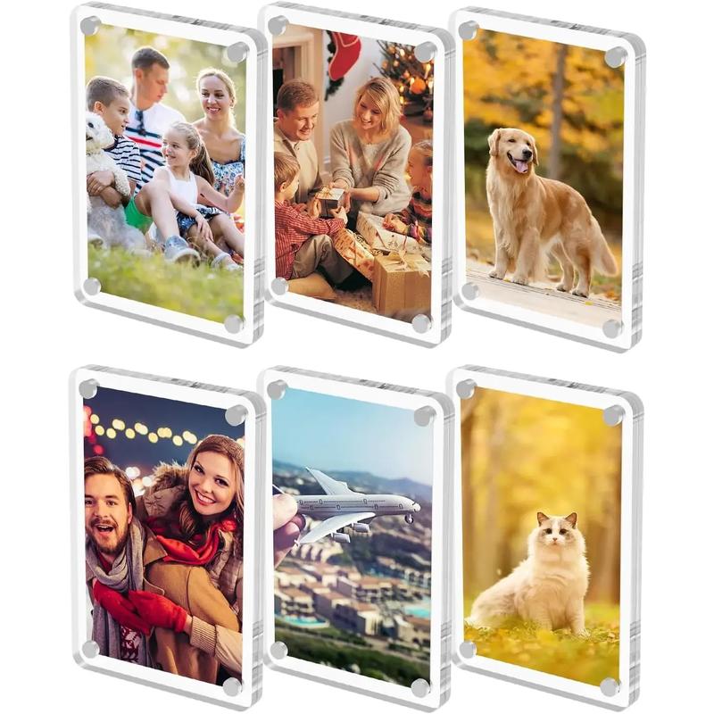6 Pack Magnetic Picture Frames for Refrigerator, 2.36"x3.54" Acrylic Fridge Photo Frame Magnets Mini Picture Frames for Polaroid Clear Double Sided Magnet Frame for Instax Fujifilm Decor