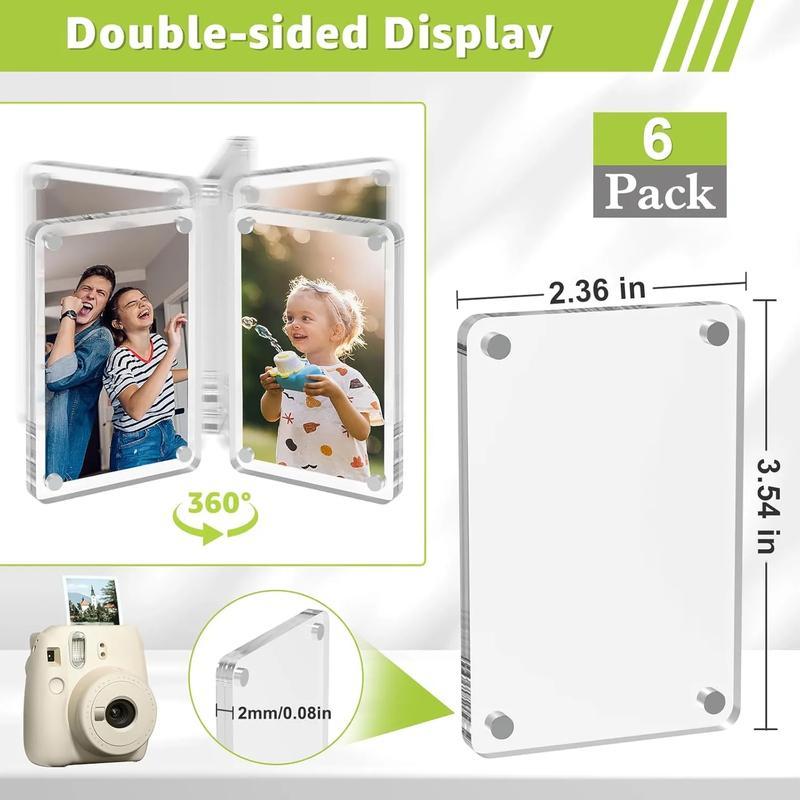 6 Pack Magnetic Picture Frames for Refrigerator, 2.36"x3.54" Acrylic Fridge Photo Frame Magnets Mini Picture Frames for Polaroid Clear Double Sided Magnet Frame for Instax Fujifilm Decor