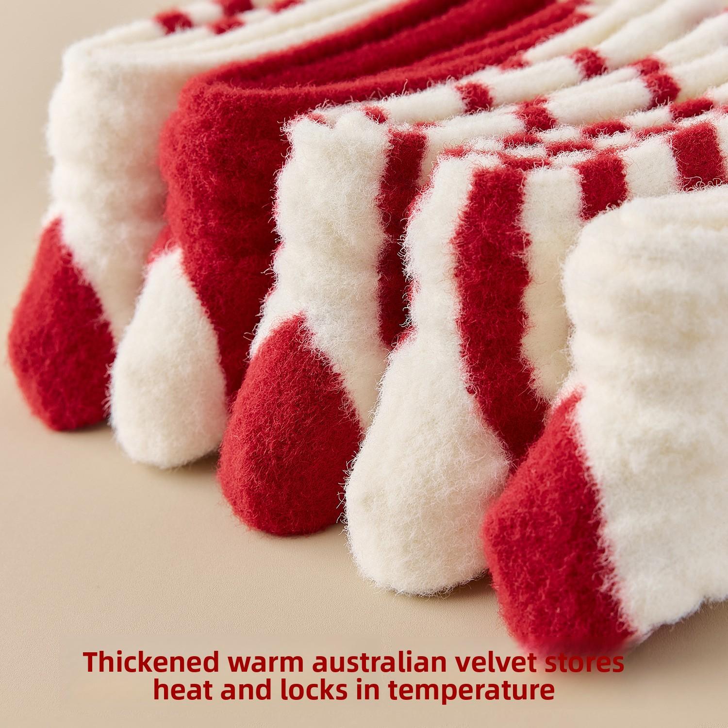 5-Pieces socks autumn and winter thickened plush warm cotton socks 2026 Horse New Year red socks cute sleep socks