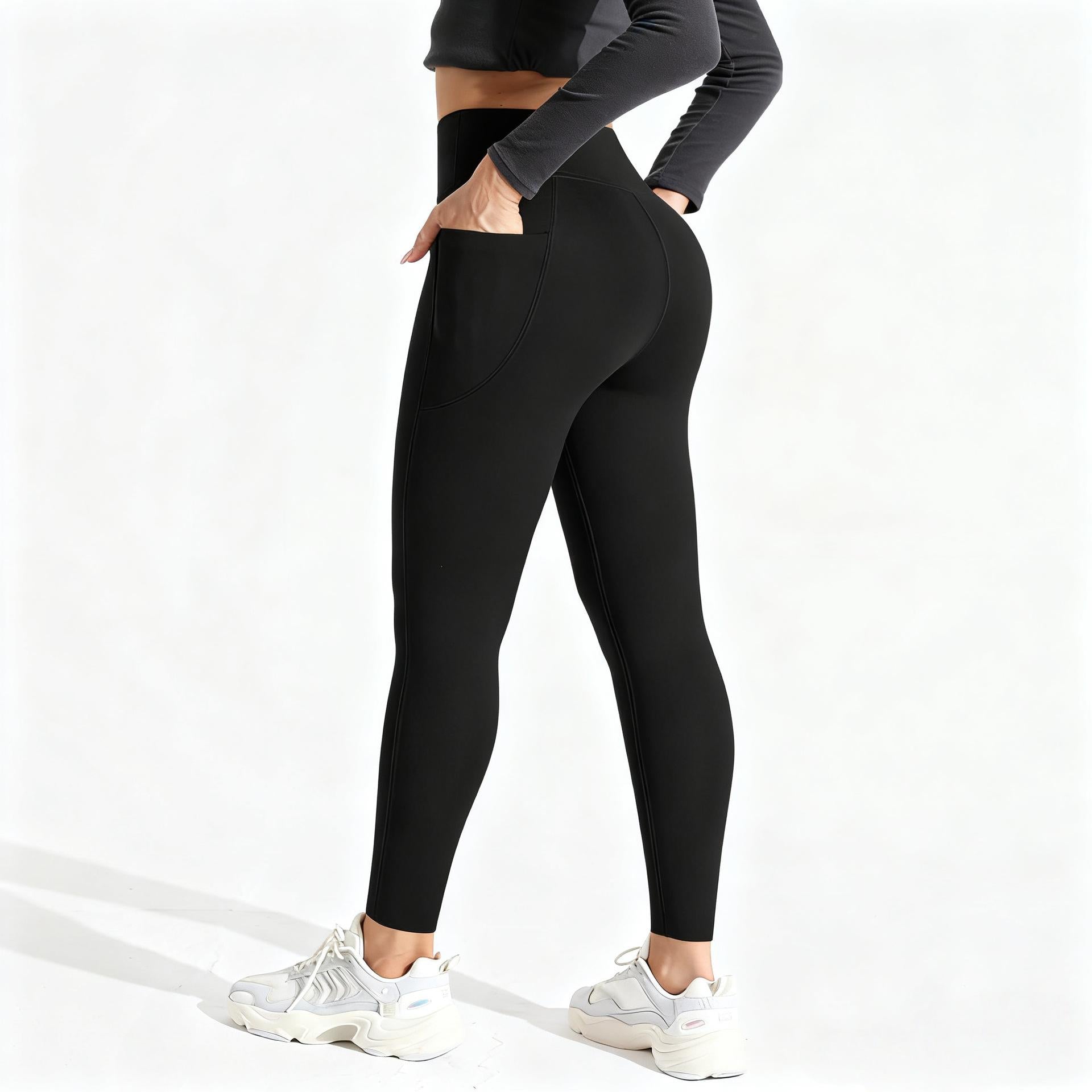 Fleece Warm Outer Wear Shark Pants Women's High Waist Tight Belly Peach Buttocks Thin Yoga Trousers Leggings