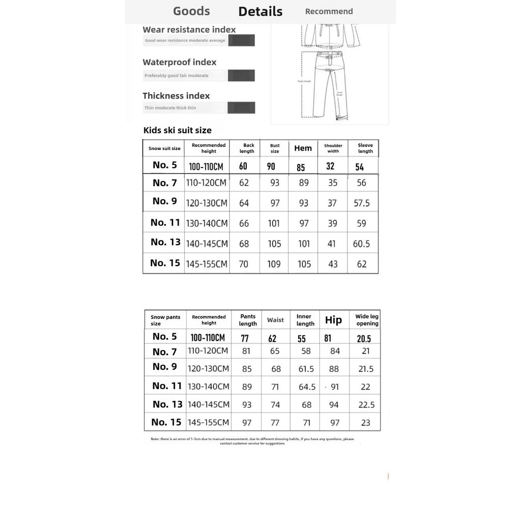 Children's Ski Suit Veneer Double Board Thickened Warm Outdoor Skiing Trajes Ski