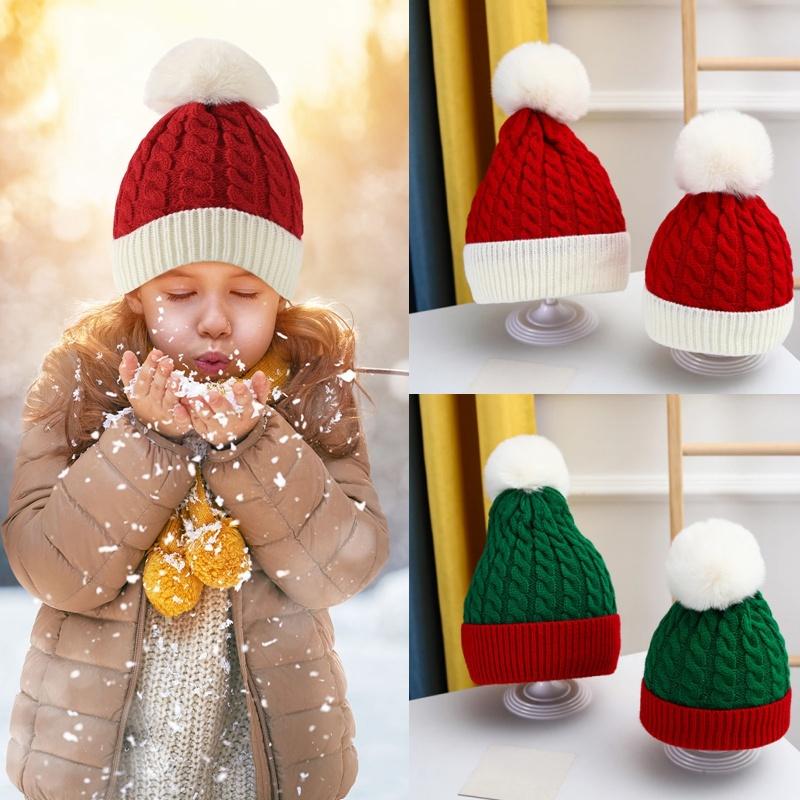 Christmas Knit Beanie Hat Winter Warm Crochet Santa Hat Cute Pompom Cap Holiday Party Accessory Cozy Aesthetic Xmas Gift for Men Women Kids Teens Outdoor Snow Beanie Trend Winter Outfit Essentials