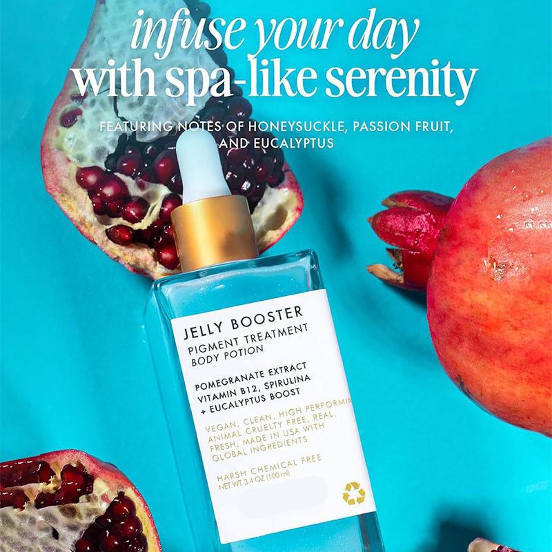 BARE MUSE Jelly Booster Pigment Treatment Body Potion with Pomegranate Extract Vitamin B12 Spirulina & Eucalyptus for Brightening Skin Tone Moisturizing Serum Vegan Clean High Performing