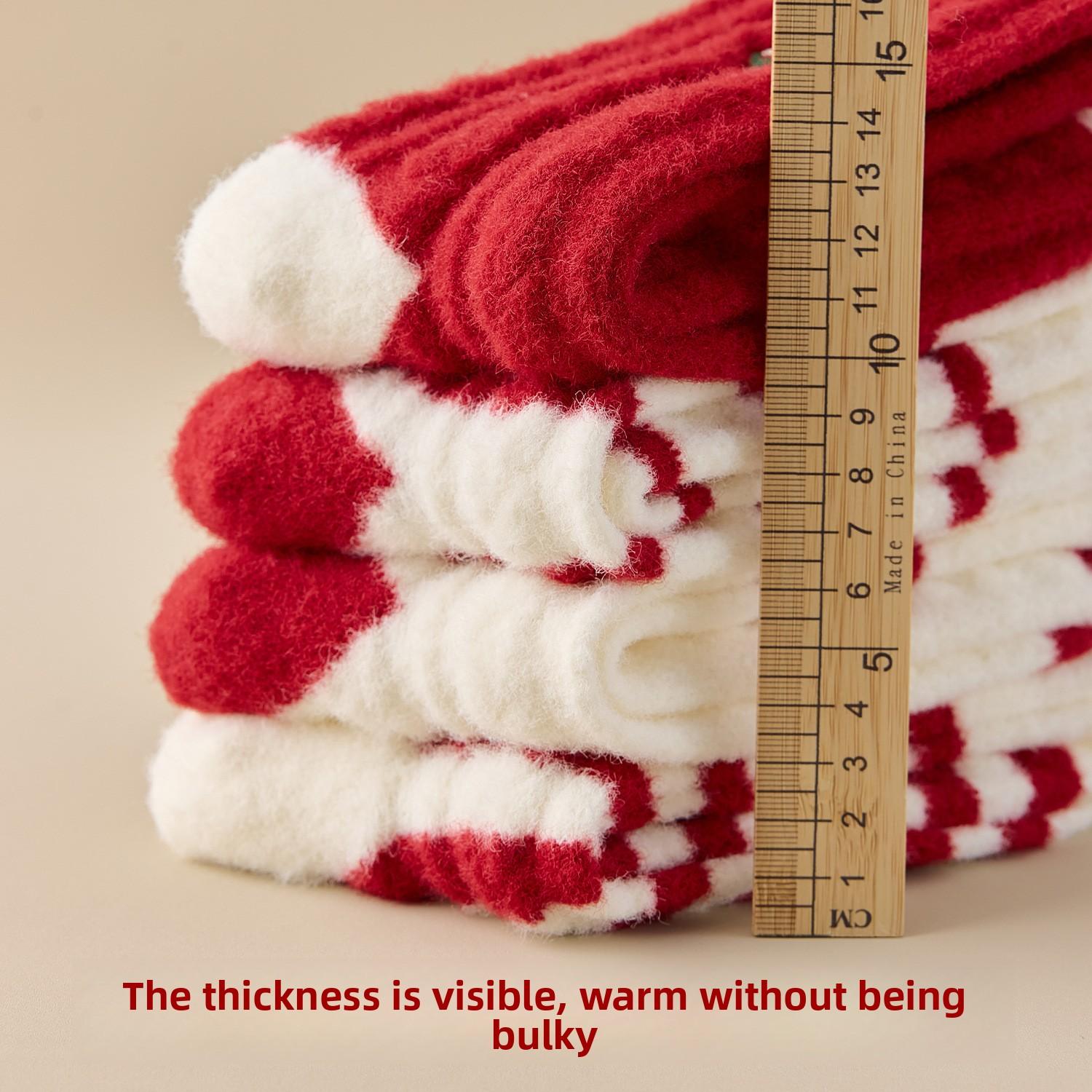 5-Pieces socks autumn and winter thickened plush warm cotton socks 2026 Horse New Year red socks cute sleep socks