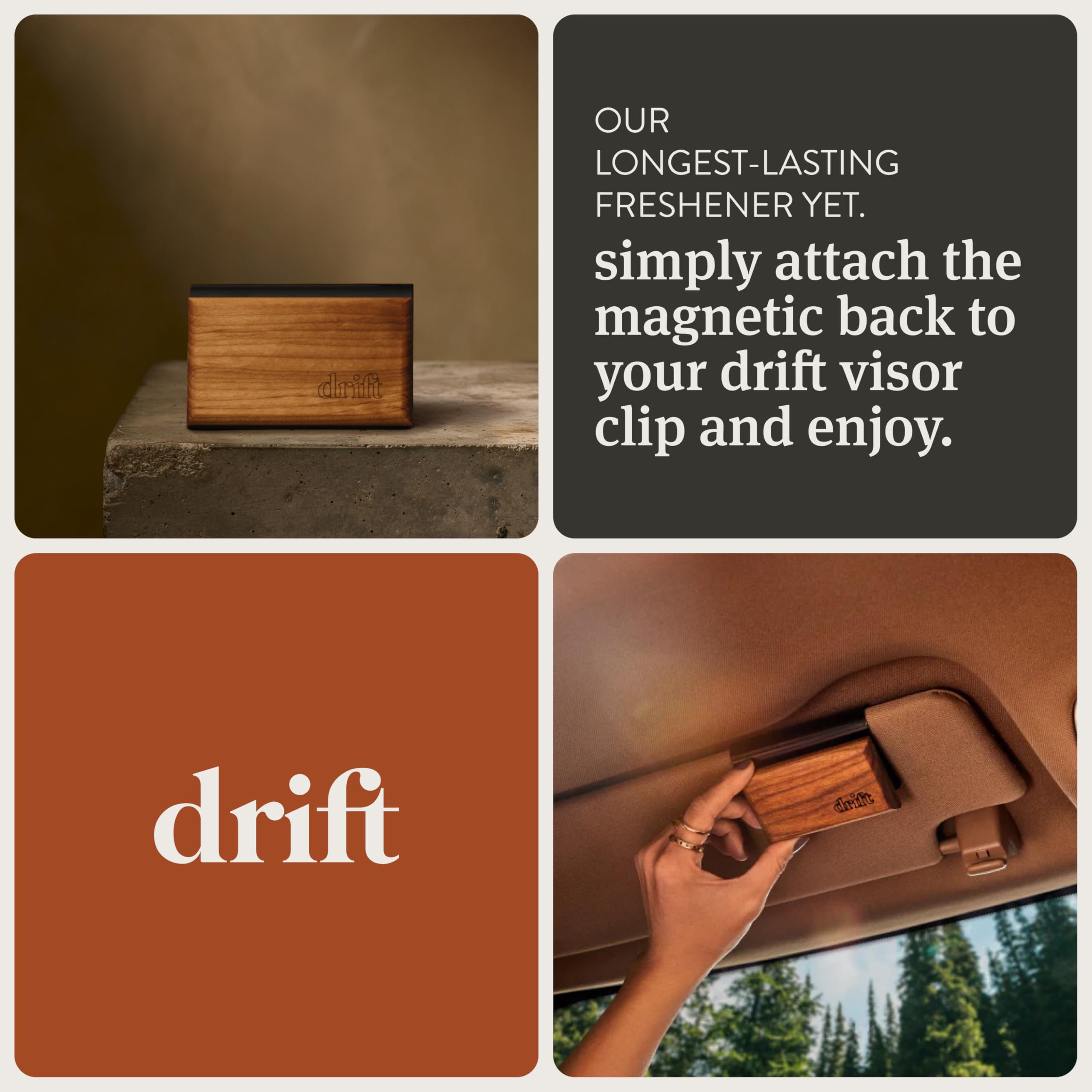 3 Pcs Drift Car Air Freshener - The Original Wood Air Freshener - Car Odor Eliminator - Long Lasting Scent - Auto Accessories - Metal Clip - Essential Oils - Clean Ingredients - Teak Scent Starter Kit
