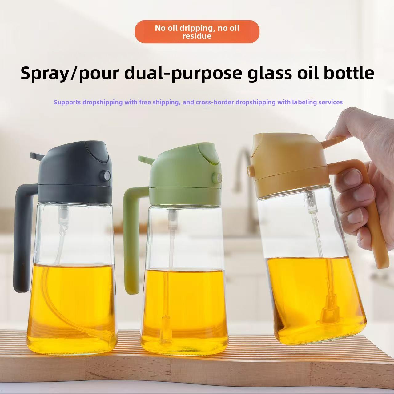 Oil Spray Pot, Kitchen Spray To Dual-purpose Oil Pot, Glass Oil Spray Bottle, Household Press-type Large-capacity Spray Pouring Integrated Oil Pot Dispensers Utensils