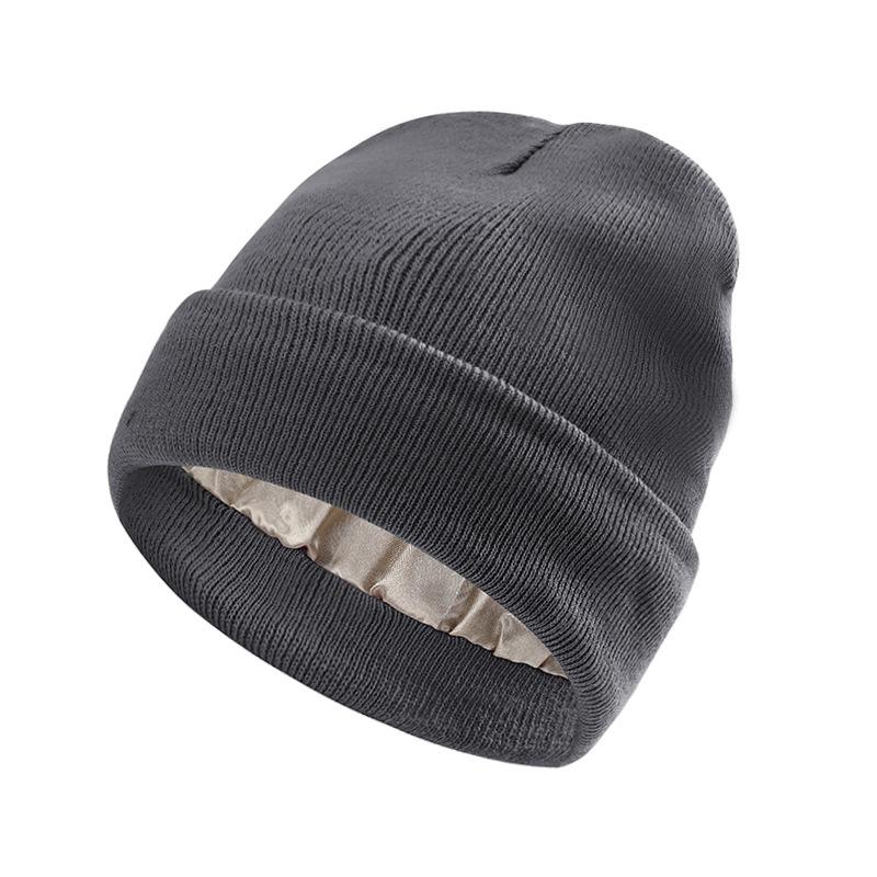 Autumn and Winter New Satin Hat To Protect Hairstyle and Keep Warm Knitted Satin Hat Acrylic Wool Hat