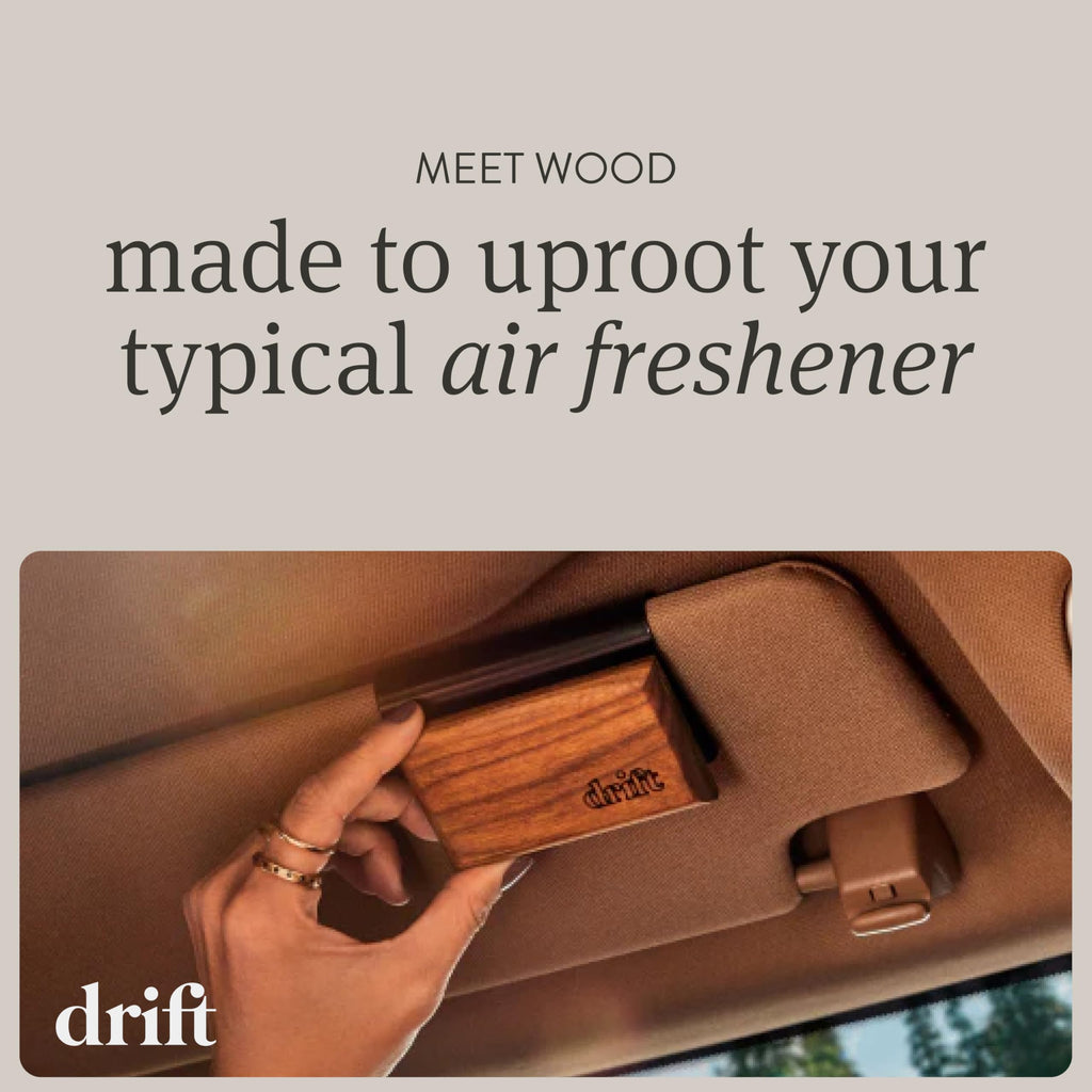 3 Pcs Drift Car Air Freshener - The Original Wood Air Freshener - Car Odor Eliminator - Long Lasting Scent - Auto Accessories - Metal Clip - Essential Oils - Clean Ingredients - Teak Scent Starter Kit