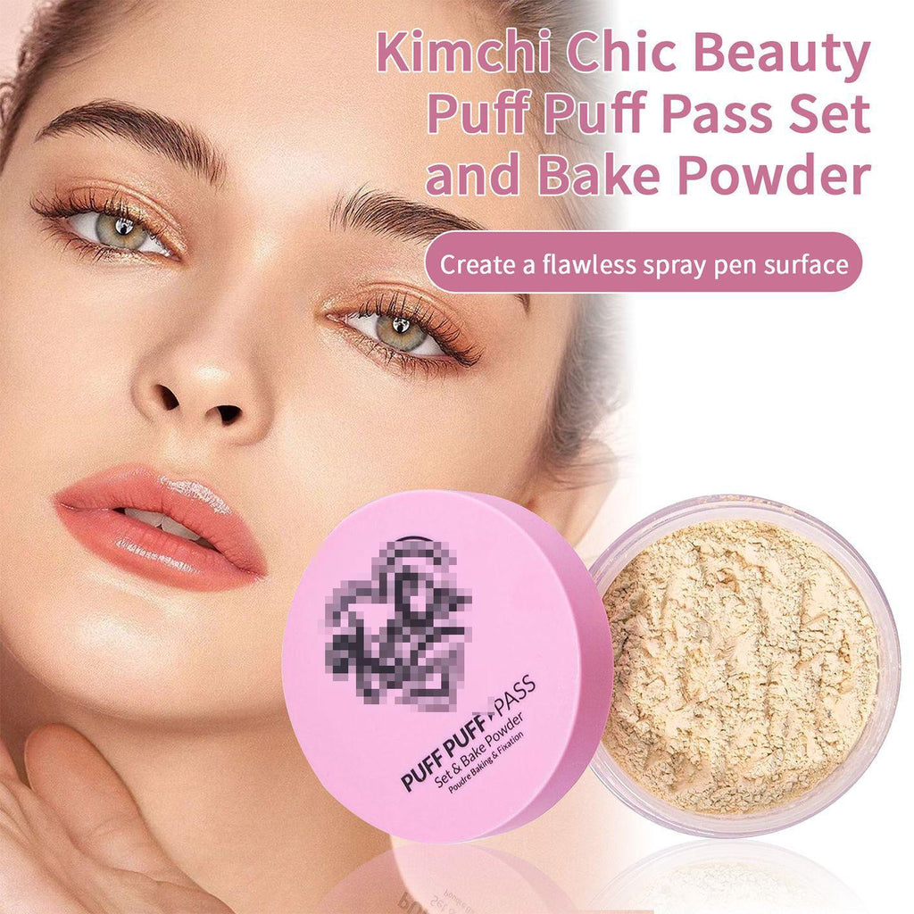 KimChi Chic Puff Puff Delivery Set & Baking Powder (including Rice Powder and Vitamin E), Lightweight and Translucent Makeup Finish, for Makeup Setting