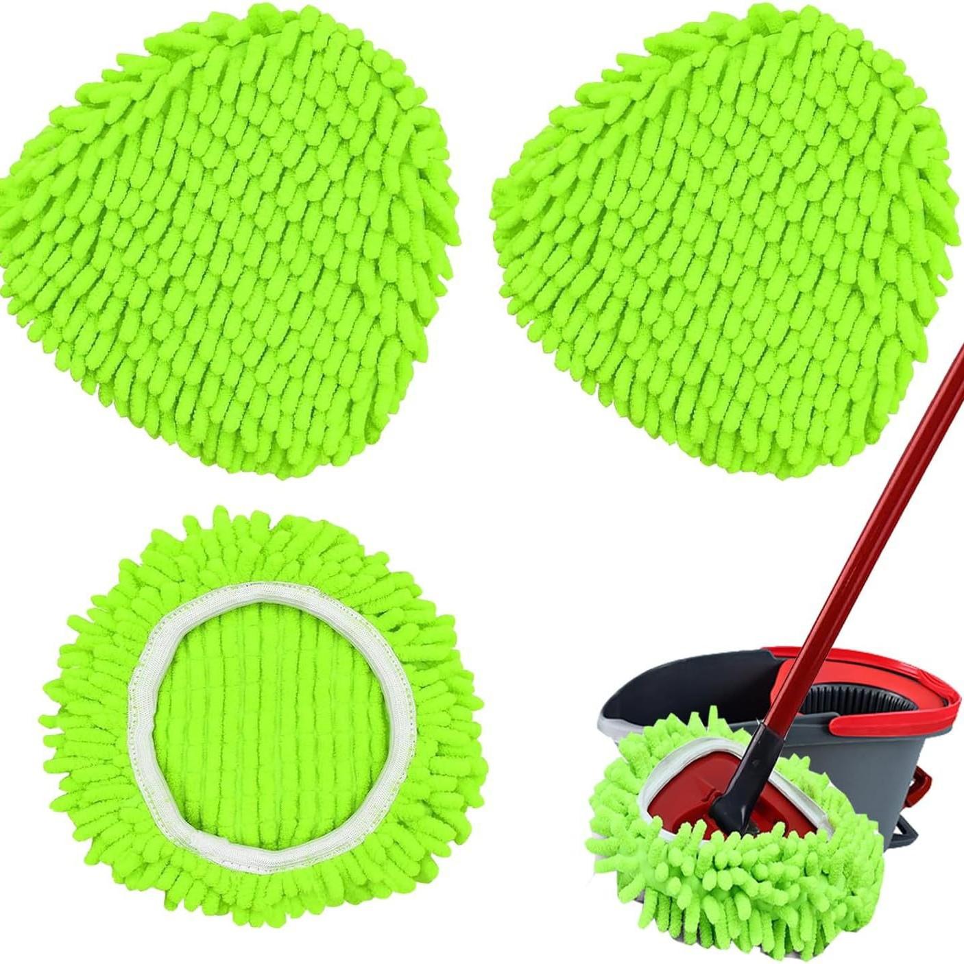 Adaptation O-Cedar/Vileda Rotary Mop Accessories Universal Chenier Mop Replacement Head Breathable Green Chenille Cleaning 3-Pack