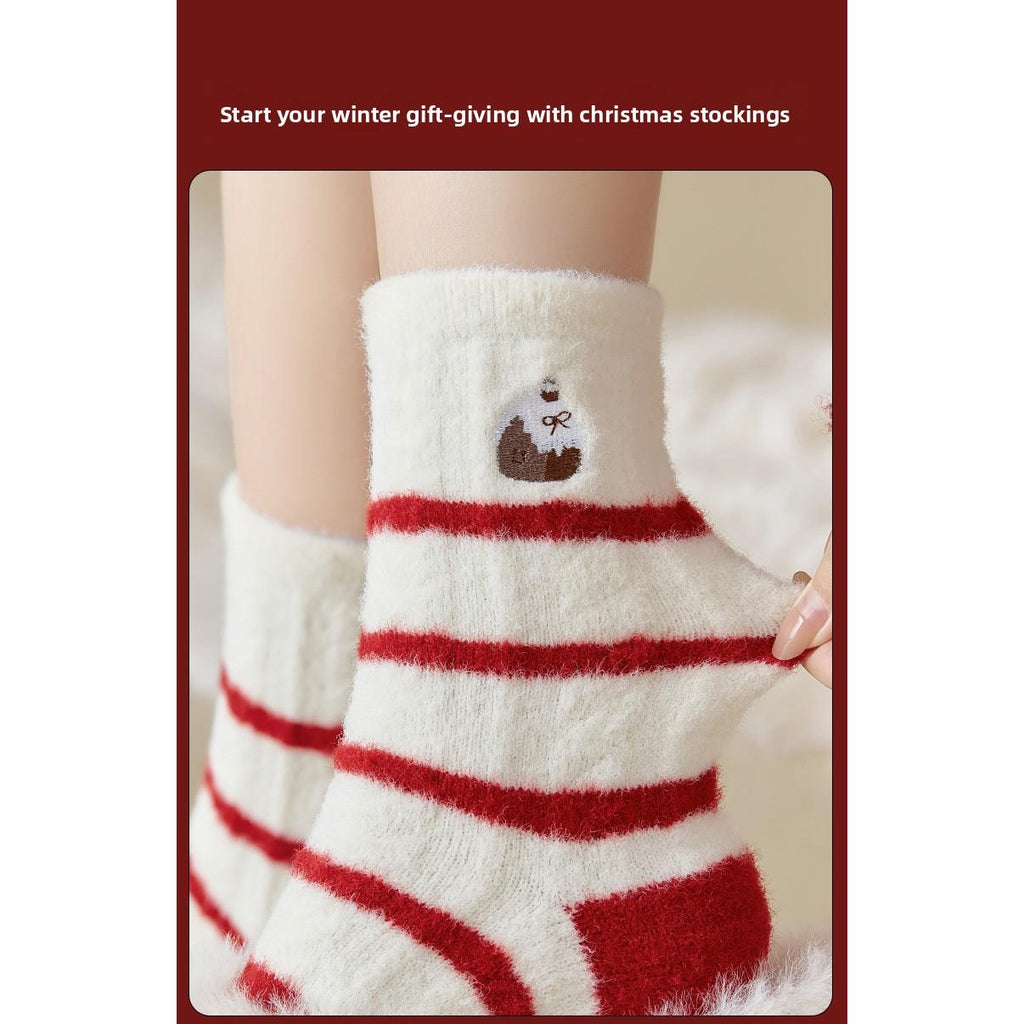 5-Pieces socks autumn and winter thickened plush warm cotton socks 2026 Horse New Year red socks cute sleep socks