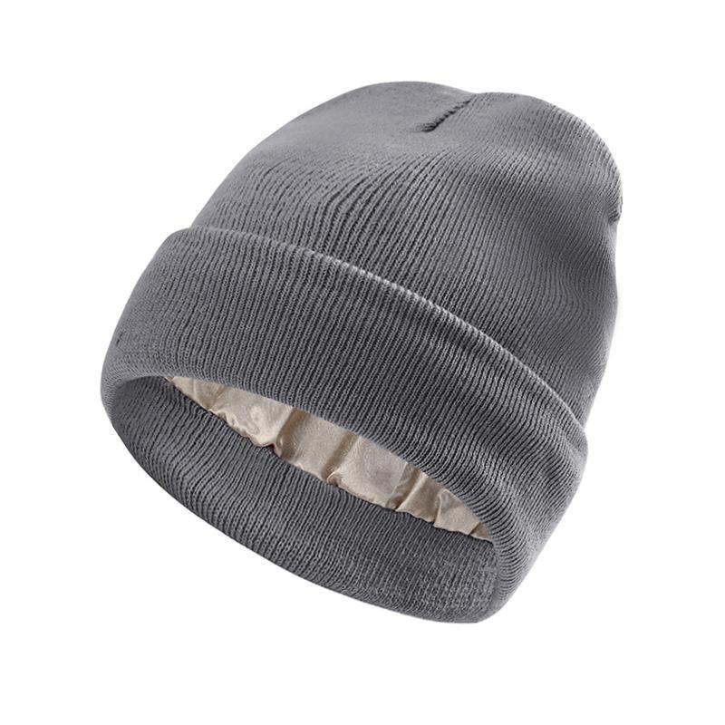 Autumn and Winter New Satin Hat To Protect Hairstyle and Keep Warm Knitted Satin Hat Acrylic Wool Hat