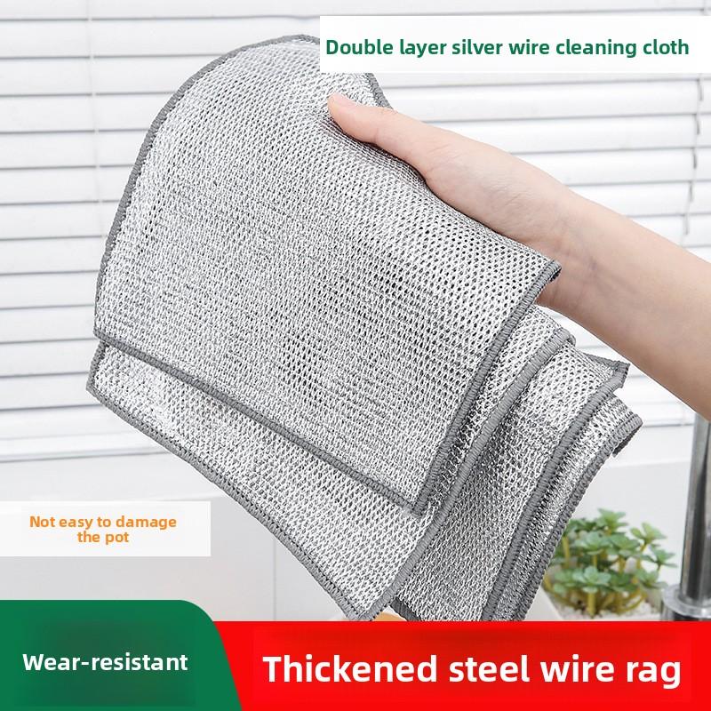10 Pcs Silver Wire Rag Double-sided Mesh Dishcloth Non-stick Oil Easy To Clean Steel Wire Rag Household Brush Pot Strong Wear-resistant Cloth