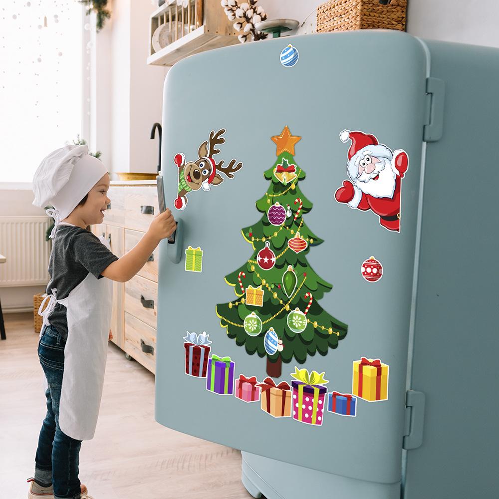 Christmas Decoration Refrigerator Sticker Christmas Tree Magnetic Sticker Santa Magnetic Holiday Decoration Party Atmosphere